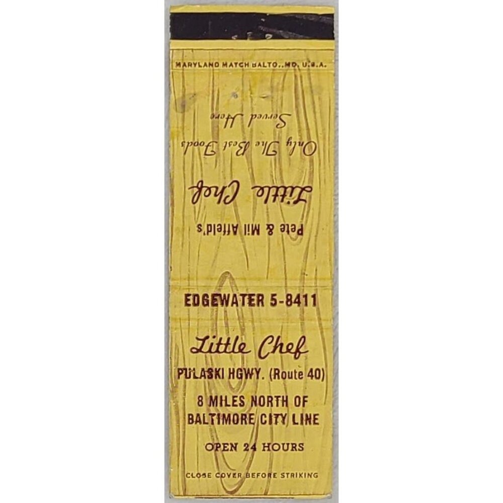 Front Strike Matchbook Cover Little Chef Pulaski Hwy Baltimore MD Maryland